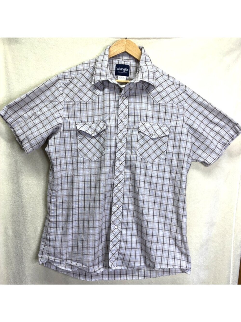 Wrangler Pearl Snap Shirt Grey Plaid Western Cowboy Lightweight Men XLT Long #f